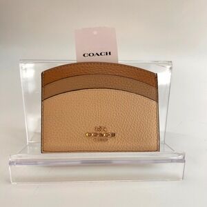 NWT Coach Curve Colorblock Pebble Leather Card Holder Wallet Gold Ivory MSRP $78